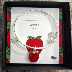 Alex and Ani Silver Tone Bracelet with Red Apple Charm